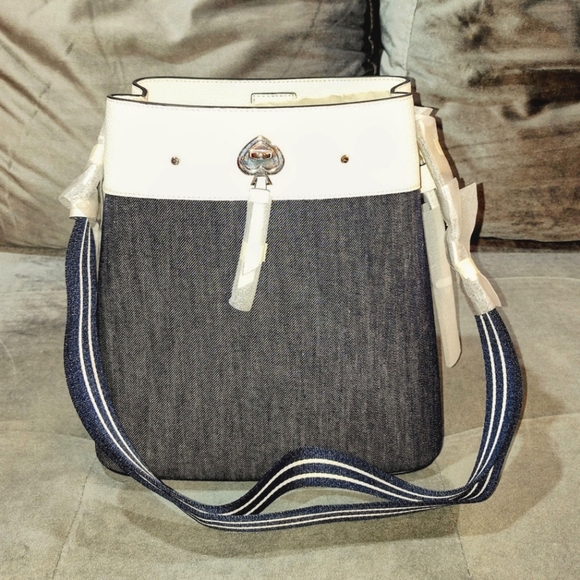 NWT KATE SPADE NEW YORK MARTI REAL DENIM & WHITE LEATHER LARGE BUCKET BAG - Picture 9 of 16